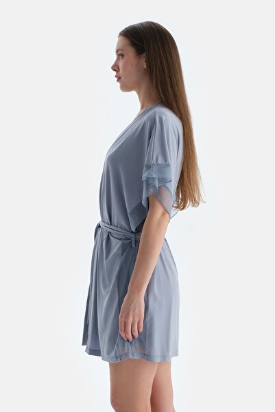 Dagi Ice Blue Lace Detailed Dressing Gown