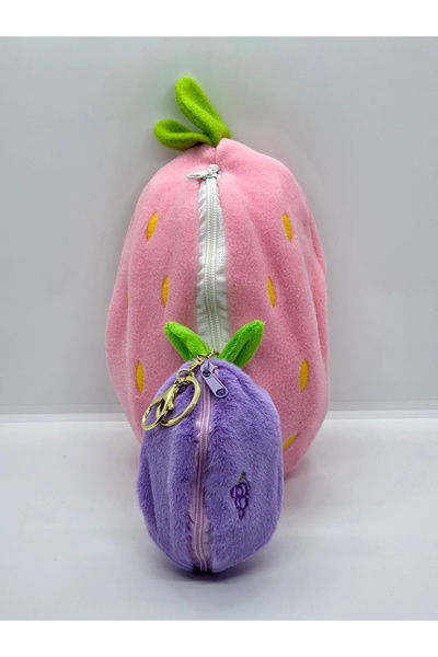 Collectors Store Sevgiliye , Doğum Gününe Özel Çilek Desenli Hediyelik Fermuarlı Peluş Tavşan & Mini Peluş ( Kokulu )