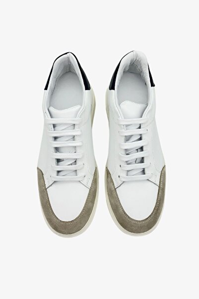 Elevold Man Men's Genuine Leather 7 cm Height Increase White Sneakers