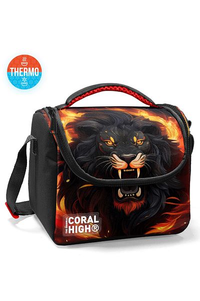 Coral High 22771 Kids Black Lion Patterned Thermo Lunch Bag