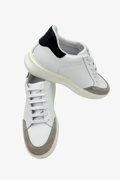 Elevold Man Men's Genuine Leather 7 cm Height Increase White Sneakers