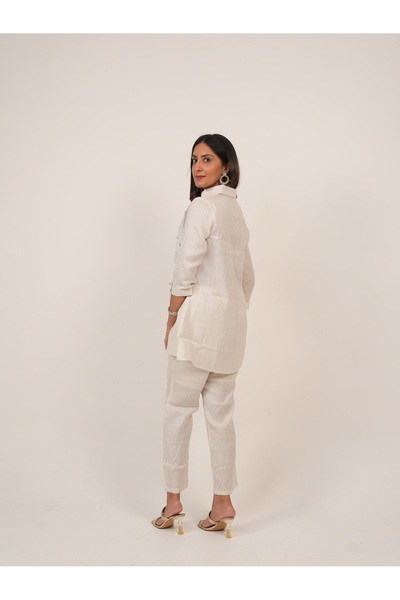 Lehar Ivory Floral Embroidered Linen-Cotton Co-Ord Set
