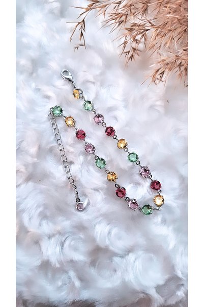 Serenity Women's Colorful Stone Steel Plated Waterway Bracelet