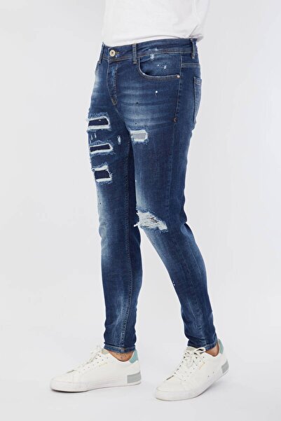 Bluewhite Ανδρικό Skinny Fit Destroy Σκούρο Μπλε