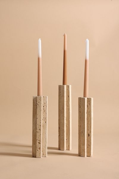 touche deco Tall Travertine Candle Holder - 1 Piece Large