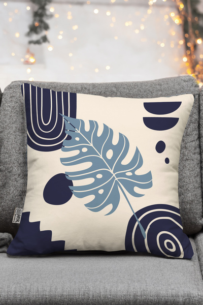 Hayal Dekoratif Bohem Boho Temalı Mavi Krem Renkli Dekoratif Hediyelik 2'li Koltuk Yastık - Kırlent Kılıfı Seti