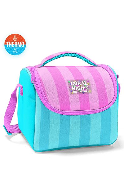 Coral High Комплект от термо чанта за обяд и калъф за моливи с три отделения в тюркоазено розово на райета за момиче
