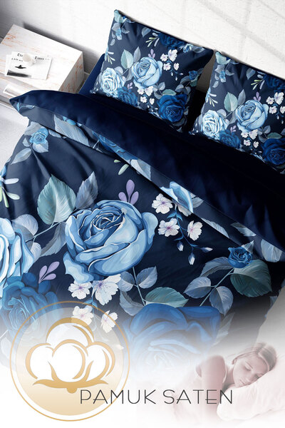 PerlaSera Blue Flower 3d Бавовняний сатеневий двоспальний комплект постільної білизни