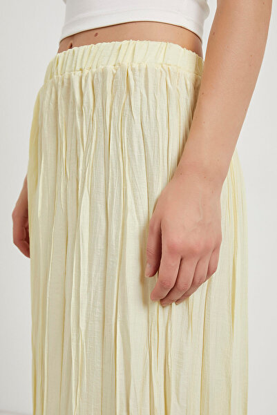 Arma Life Kadın Beli Lastikli Kraşlı Yazlık Sarı Uzun Etek