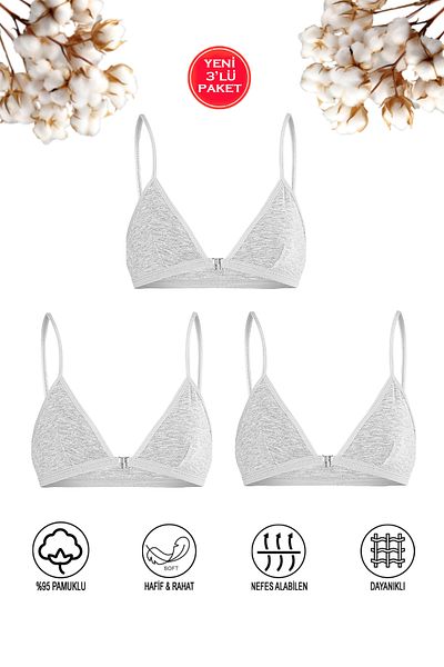ÖZKAN underwear Özkan 0923 Комплект от 3 момичета, памучен, единичен джърси, ликра, гъвкав, удобен, без подплънки и костички за тренировка