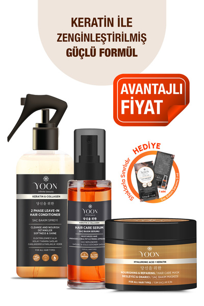 YOON 3'lü Onarıcı Saç Bakım Seti - 360° Dipten Uca Besleyici, Onarıcı Saç Spr...