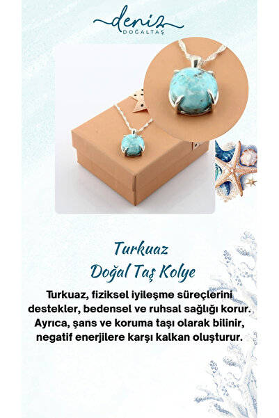 Deniz Doğal Taş قلادة من الحجر الطبيعي باللون الفيروزي - مع سلسلة فضية ومعتمد...