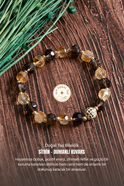 Alp Doğal Taş Sertifikalı Sitrin Dumanlı Kuvars Doğal Taş Bileklik