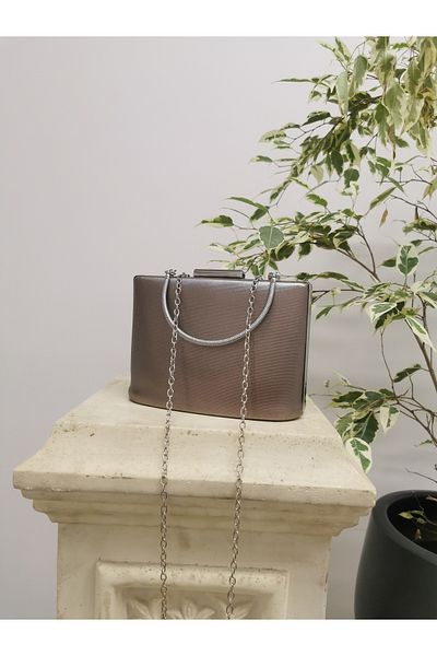 NAZART Geanta de dama pentru rochie de seara din stofa platinata