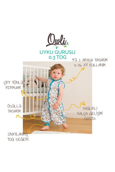 Owli Sleep Gour 0.3 Tog Safari Baby Swaddle / Sleeping Bag, 0-36 Months