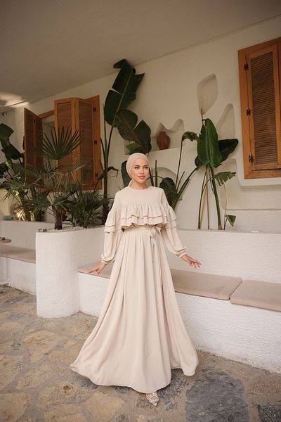 Nissra Ankanoor Beige Double Ruffle Casual Dress Anka 255068