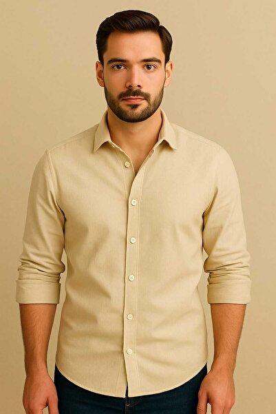 Bürke Ανδρικό πουκάμισο Sofia με μακρυμάνικο κρεμ μισό oversize