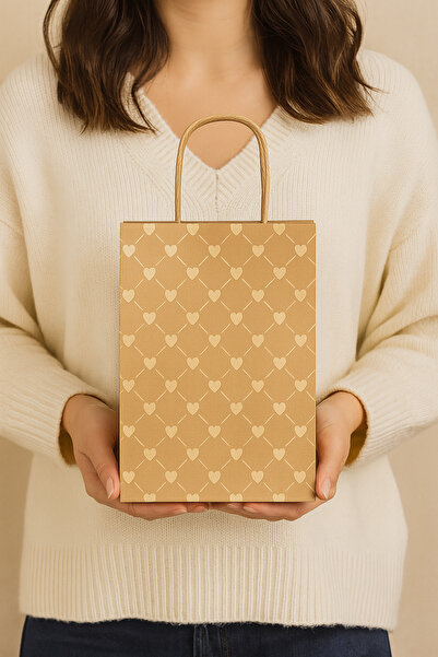 HDF PAZARLAMA 25 BUC. GEANTĂ KRAFT 15*8*20 CU MODEL DE INIMĂ MİNUTĂ