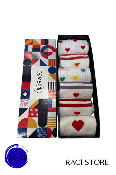 ragistore 6'lı Kalpli Desenli Unisex Kolej Çorap