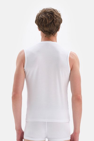 Dagi Tricou alb fără mâneci pentru bărbați, cu decolteu în V, Micro Modal