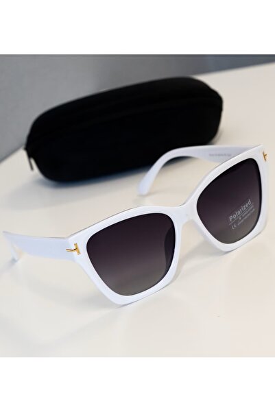 PARUNIV Polarized Sunglasses for Women, UV400 Protection, Gradient Lenses, White and Gold Details