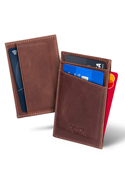 OttoAngelino Унисекс тънък картодържател от естествена кожа със защитена с RFID защита