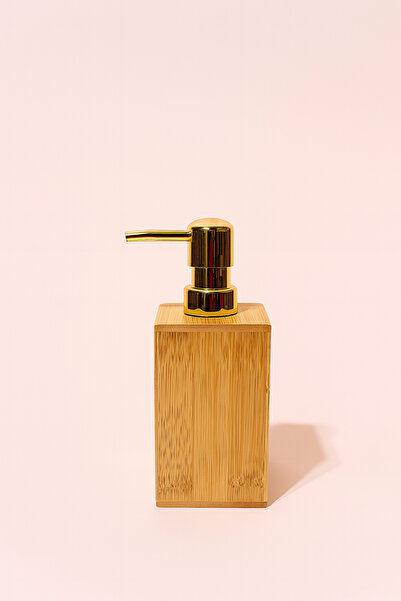 Seyese Dozator de săpun lichid din bambus cu capac auriu, dozator de săpun li...