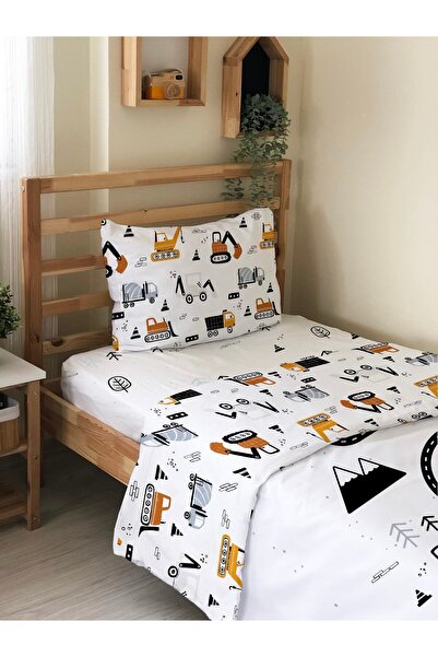 Evmila Çift Taraflı Iş Makineleri Desenli Çarşafsız Takım -baskılı Tek Kişilik Nevresim Takımı