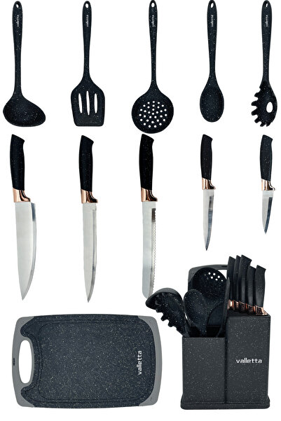 valletta Nairobi Heat Resistant Silicone Fireproof Non-Stick Stand 12 Piece Service Set Black
