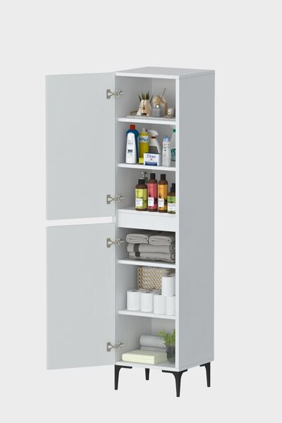 Moonlife Polen 2 Kapaklı Çok Amaçlı Boy Banyo,Mutfak,Kiler Dolabı Beyaz