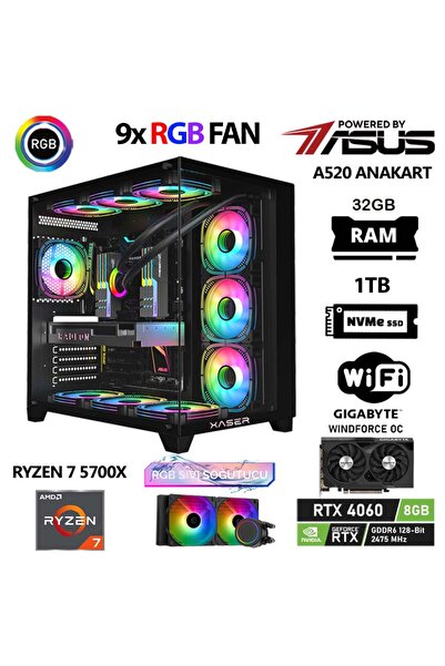 XASER Sword X32 Ryzen 7 5700X 32GB Ram 1TB M.2 NVMe SSD 8GB RTX4060 Sıvı Soğu...
