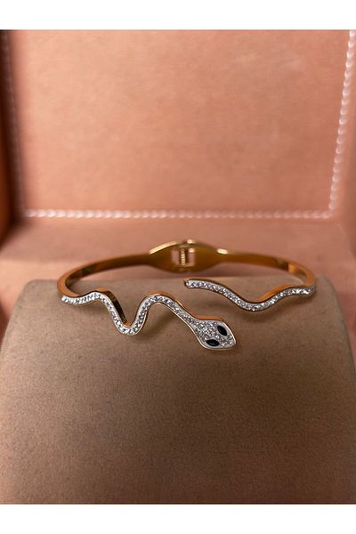 İSTLİV Snake Design Steel Handcuffs Gold Color