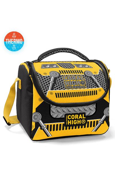Coral High Yellow Black Robot Patterned Thermo Lunchbox 12785
