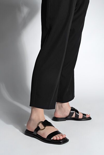 Marjin Жіночі шкіряні тапочки на ремінці Fenzum чорні