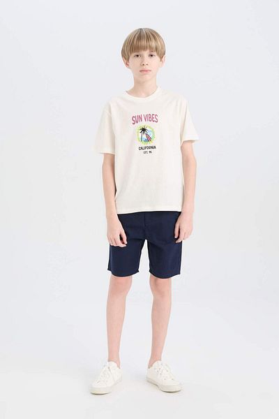 DeFacto Boy's Crew Neck Back Printed Short Sleeve T-Shirt E0969A825Sm