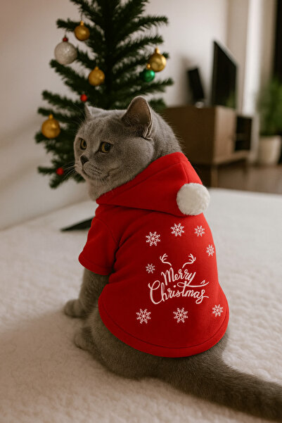 Monopetz Kapişonlu Sweatshirt Köpek Ve Kedi Yılbaşı Kıyafeti - Yılbaşı Özel Noel Baba - Xs Beden