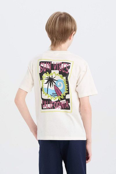 DeFacto Boy's Crew Neck Back Printed Short Sleeve T-Shirt E0969A825Sm