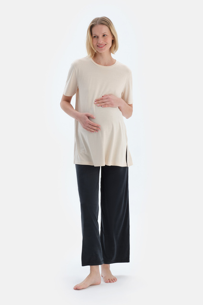 Dagi إكرو طاقم الرقبة مشروط الأمومة تي شيرت