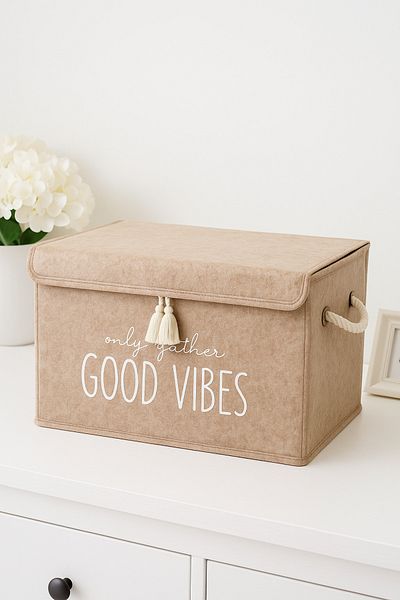Pazar Kapısı Multi-Purpose Mini Box with Felt Cover Beige Storage Box 35x24x24 Cm