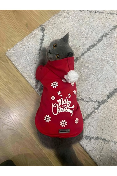 Monopetz Kapişonlu Sweatshirt Köpek Ve Kedi Yılbaşı Kıyafeti - Yılbaşı Özel Noel Baba - Xs Beden