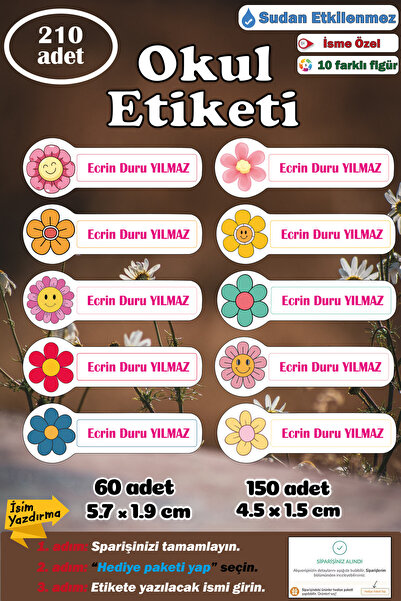 GSticker İsme Özel Okul Etiketi İsim Etiketi Kalem Defter Etiketi Sticker Pap...