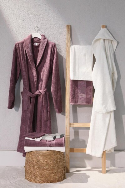 Nurpak СЕМЕЕН КОМПЛЕКТ БАМБУКОВИ ХАЛАТНИ ХАВЛИИ И ХАВЛИИ ЗА БАНЯ