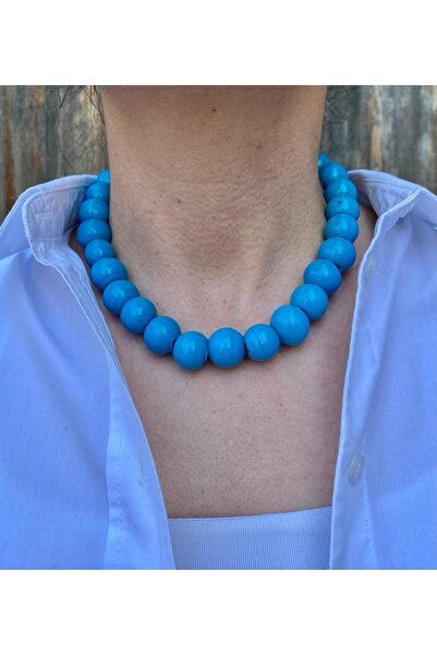 marsel aksesuar Blue Bodrum Chunky Round Bead Necklace