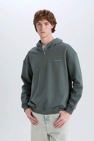 DeFacto Boxy Fit Капюшон з напівзастібкою та принтом Світшот D6998AX25SP