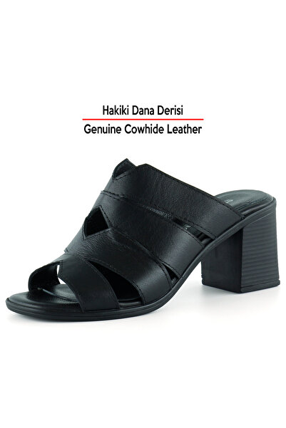 Erkan Saçmacı Black Genuine Leather Bianca Slippers