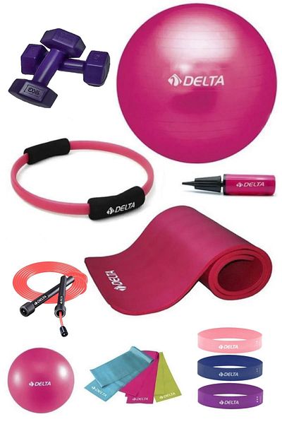 Delta 160 - 169 cm Suitable for Paint 14 Piece Pilates Set 65 cm Ball 15 mm Cushion Circle Squat Band 1 kg Dumbbell