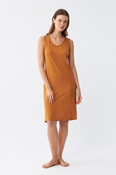 Akbeniz Kadın Kalın Askılı Penye Gecelik Hardal 14001