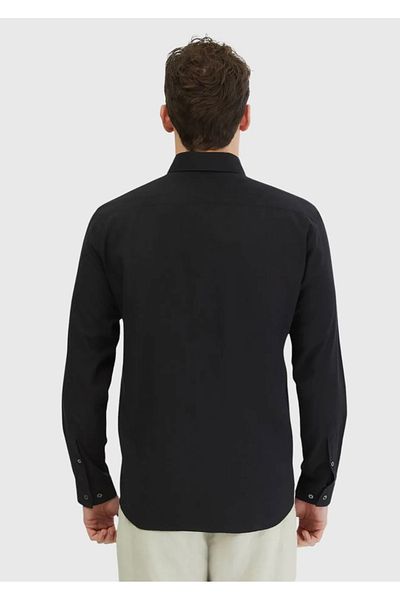Ramsey Μαύρο ίσιο πουκάμισο Casual Fit Woven Casual 100% βαμβάκι