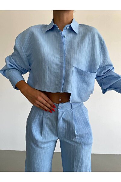 ossons Costum cu pantaloni cămașă în dungi