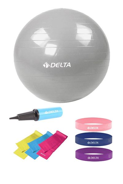 Delta Set of 8 Pieces Suitable for 140 Cm - 159 Cm Height Range 55 Cm Pilates Ball and 3 Squat Band Pump
